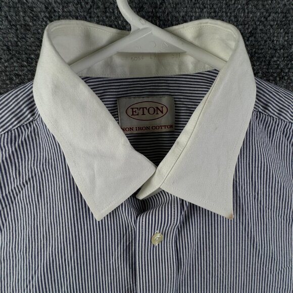 Eton Button Up Shirt Long Sleeve Men Cotton Striped Blue Contrast Non Iron 16.5 - Picture 6 of 16